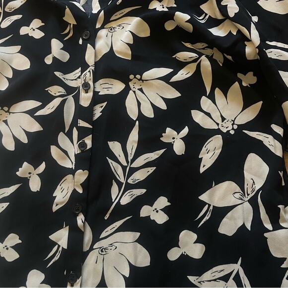 A New Day black white floral flower button-down long sleeve mini dress small b9 - Picture 5 of 6